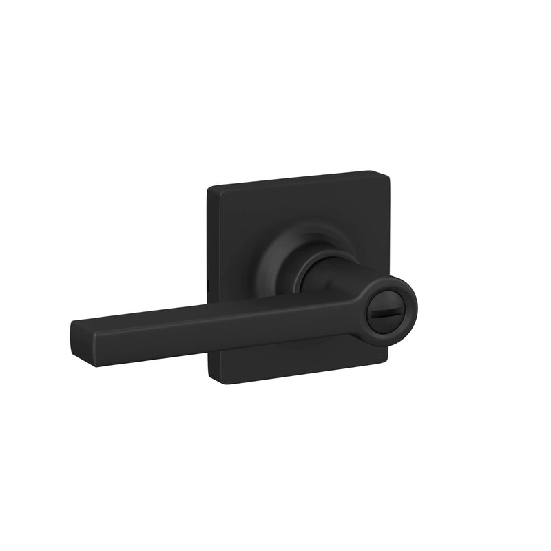 Straight Lever with Square Trim Bedroom and Bathroom Door Handle, Matte Black Finish 2-3/8 in (60 mm) or 2-3/4 in (70 mm)