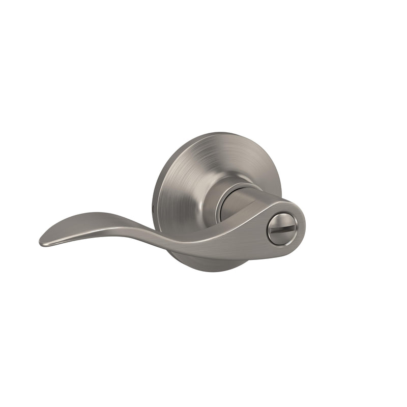 Wave Lever with Round Trim Bedroom and Bathroom Door Handle, Satin Nickel Finish