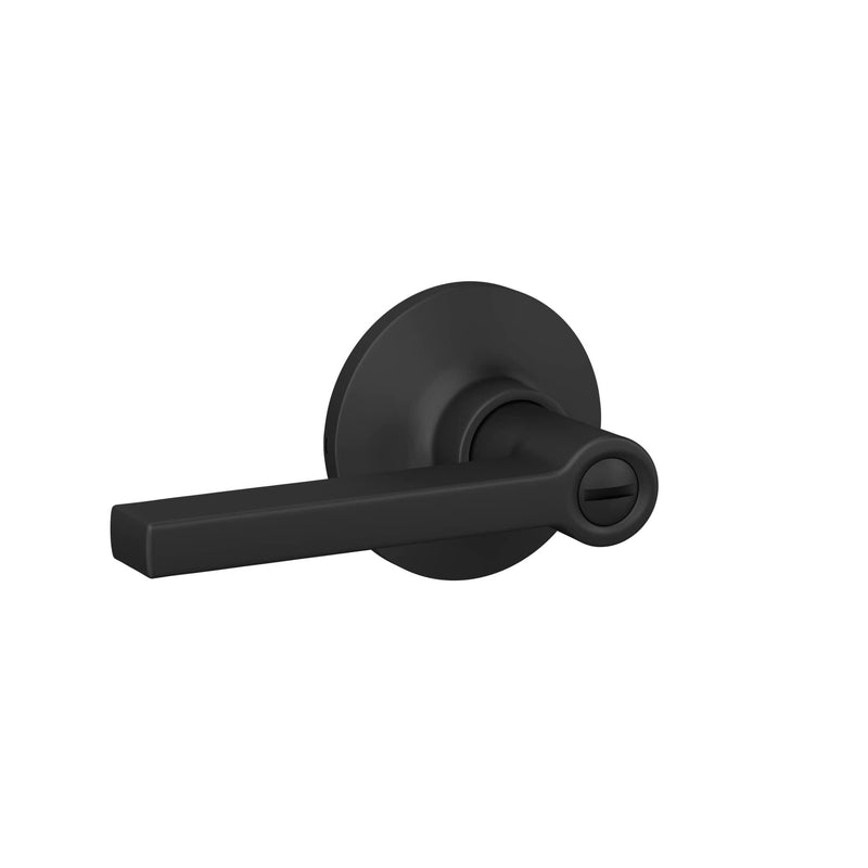 Straight Lever with Round Trim Bedroom and Bathroom Door Handle, Matte Black Finish