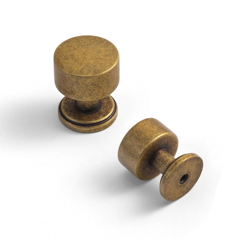 Set of 6 Antique Brass Drum Cabinet Knobs for Drawers, Heavy-Duty Solid Zinc Handles, 1" Diameter for Farmhouse & Modern Kitchen Hardware Knob