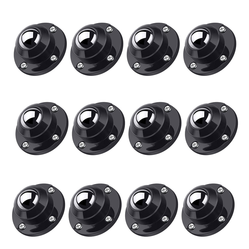 PlusRoc 12 Pack Self Adhesive Caster Wheels 1 Inch for Furniture Mop Bucket, Load Capacity 28LBS Per Wheel, Low Profile Swivel Wheels for Small Appliance Storage Bins Steel Ball 12.0