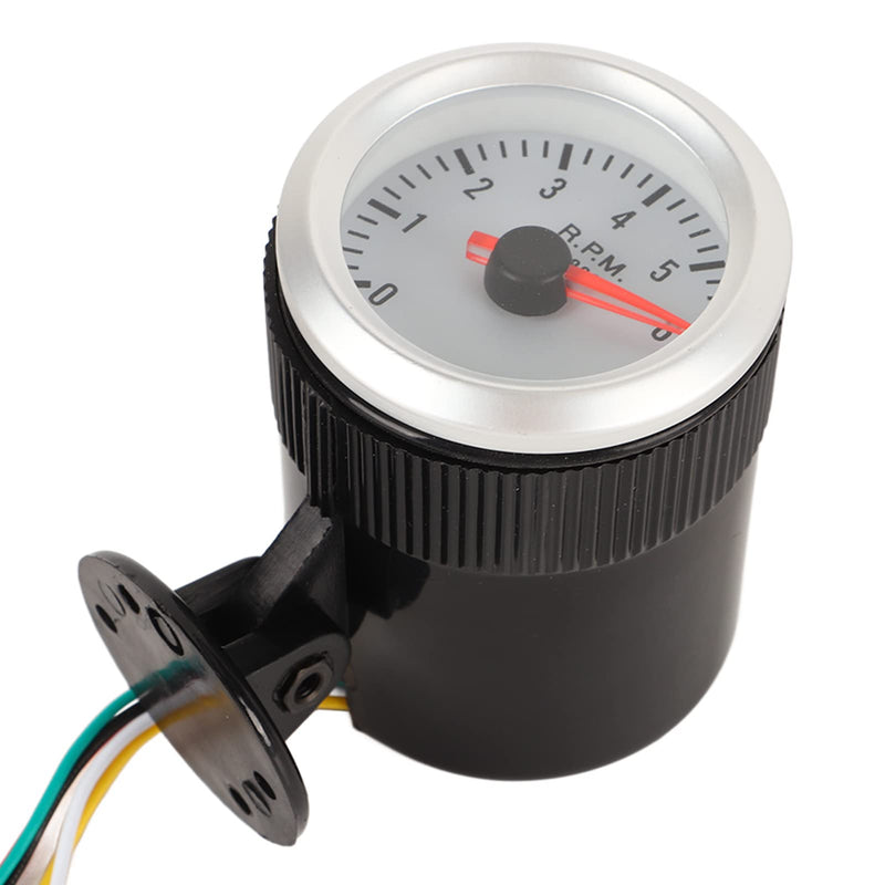 Pointer Tachometer,2in 52mm LED Tachometer Red Pointer White Dial Backlight for 1 4 6 8 Cylinder Gasoline Vehicles