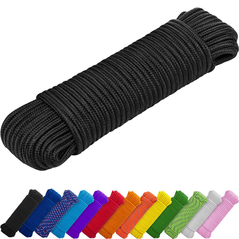 TECEUM Rope 1000lb – 1/4” & 3/8” – 90 FT | 150 FT – Strong All-Purpose Utility Rope – Camping, Crafting, Flag Pole, Indoor & Outdoor – Polypropylene Nylon Poly Lightweight Diamond Braided Cord – Black 1/4" - 90 FT (27.5M)