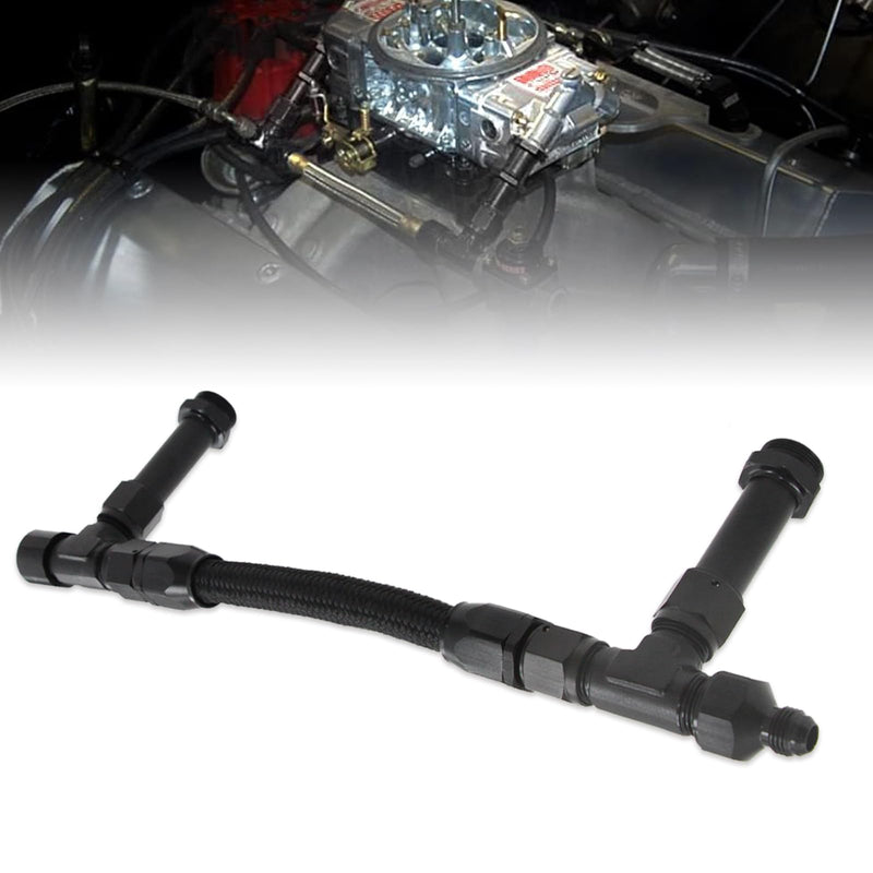 4150 Carburetor Fuel Line Kit 8AN Dual Feed Fuel Line to 7/8" Braided Dual Inlet Fuel Line Kit for Holley Black Without Gauge