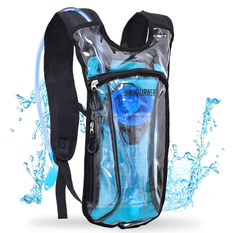 Sojourner Hydration Pack, Hydration Backpack - Water Backpack with 2l Hydration Bladder, Festival Essential - Rave Hydration Pack Hydropack Hydro for Hiking, Running, Biking, Festival Gear One Size Transparent Clear