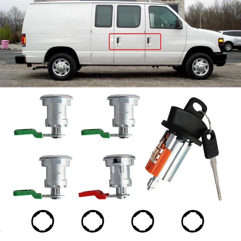 Ignition Switch Lock Cylinder&Keys W/ 4 Door Lock Cylinder, Compatible with Ford Econoline/E150/E250/E350 Van 1997-2020, Replace# LC6177, 703369, 597638