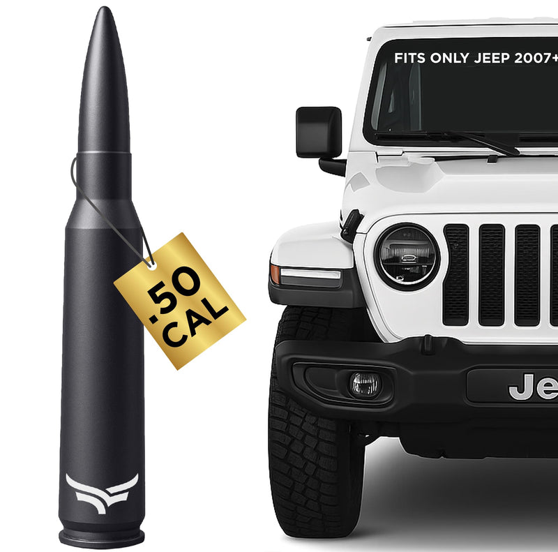 50 Cal Badass Bullet Antenna® Fits Jeep Wrangler JK & JL from (2007 for Jeep Wrangler & Gladiator Accessories - Car Wash Safe & Anti Thelf Design - Ditch The Whip & Upgrade Your Jeep BLACK