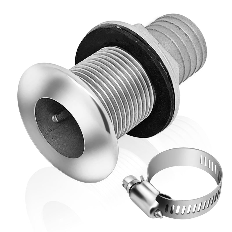 Thru Hull Fittings for Boats, Stainless Steel Yacht Through Hull Connecter with Straight Barb, Marine Barbed Hose Skin Fitting Drain for 3/4 inch I.D. Hose, 1 inch I.D. Hose 1'' ID