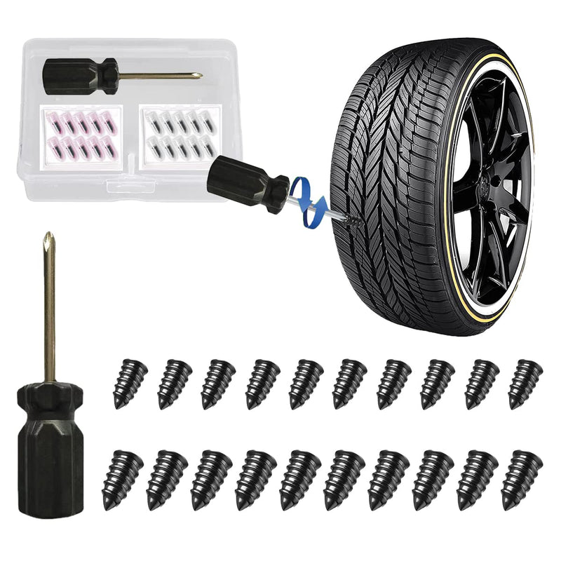 20pcs Tyre Repair Kit, Tire Rubber Nails Tool, Self-Service Car Wheel Puncture Repair Screws with Screwdriver Set for Auto, Motorcycle, Bike, Truck, Tractor, Jeep, ATV (10S & 10L)