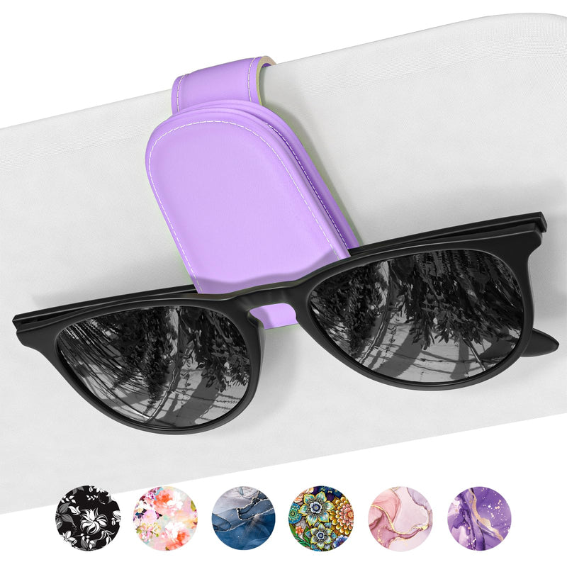 Sunglasses Holder for Car Visor, Magnetic Leather Car Sunglass Holder, Car Sun Visor Glasses Hanger Clip, Car Interior Accessories for Women Men, Fits All Size Eyeglasses Z-Purple
