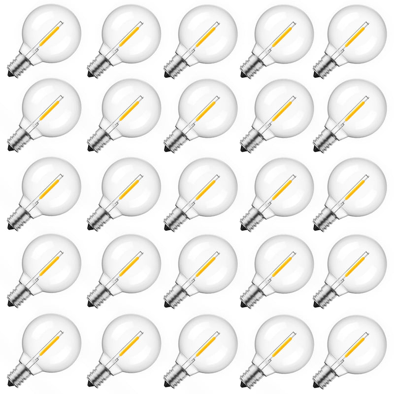Brightown G40 Led Replacement Light Bulbs, 1W Shatterproof Globe Plastic Bulb Fits E12 or C7 Candelabra Screw Base, 1.5 Inch Dimmable Light Bulbs for Indoor Outdoor Patio Decor, Warm White, 50 Pack Clear-led