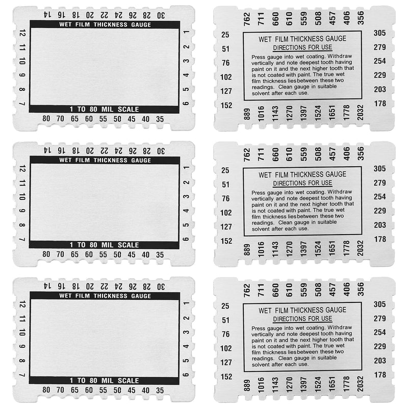 Kanayu 6 Pcs Wet Film Thickness Gauge Metal Sheet Thickness Gauge Dual Scale Comb 1-80 Mil Scale Plated Size Inspection Toolfor Resins Paints