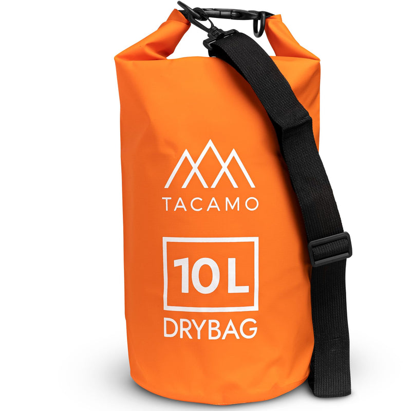 TACAMO® 10L Dry Bag Waterproof Backpack for Camping Gear, Waterproof Bag for Canoeing or Backpacking - Roll Top, Small, Watertight, Floating Dry Sack for Kayak Accessories, Travel Bag for Hiking Safety-Orange 10 Liter