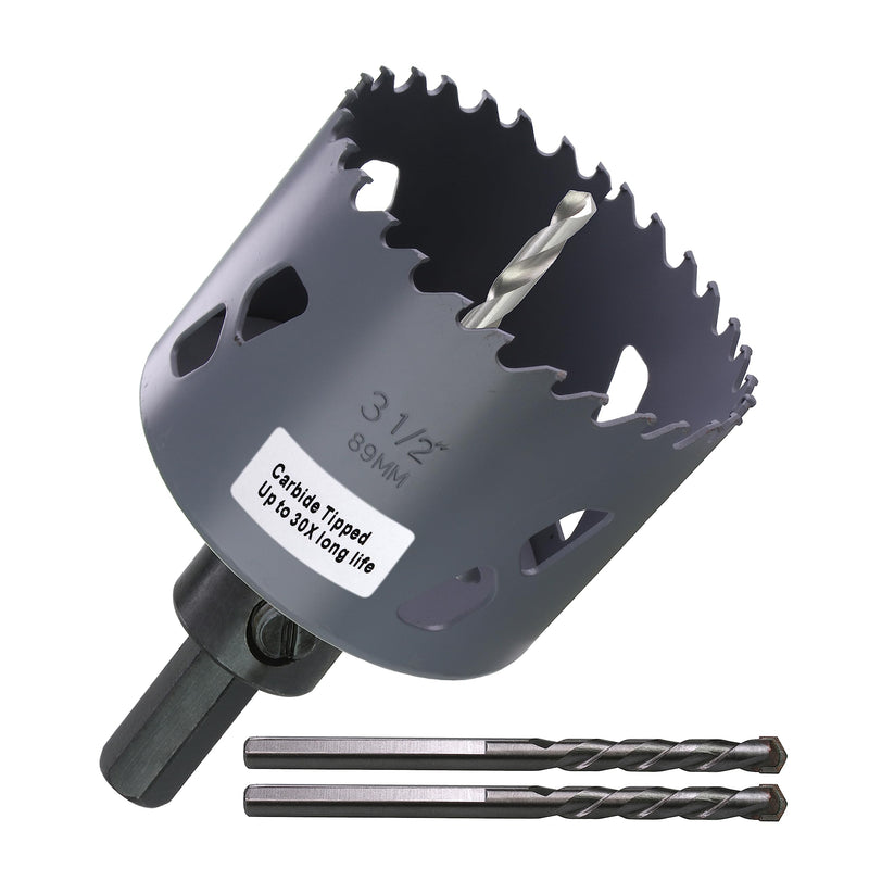 3-1/2 inch Carbide Hole Saw Bit Deep Cutting 2.36” for Multiple Material Hardy Plank Nail Embedded Wood Air Brick Up to 30X Longer Life 3-1/2"(89mm)