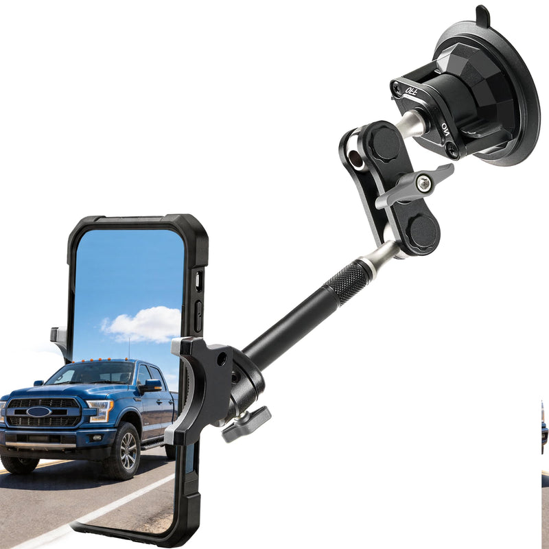 Semi Truck Phone Mount for Drivers, 360° Anti-Shake with Extension Rod | Class 8 Cab Suction Mount, Ultra-durable Metal, Fits Most Smartphones or Kenworth, Peterbilt, Freightliner Extended black