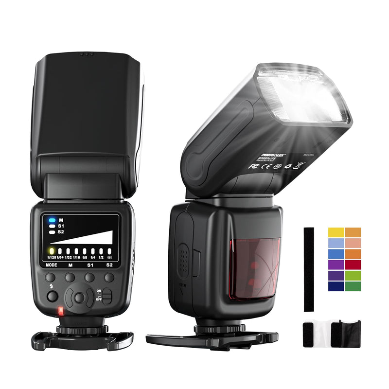 PHOTOOLEX Camera Flash Speedlite FK300, GN33, Manual S1/S2 Wireless | Universal single-contact hot shoe for Canon Nikon Sony Fujifilm Olympus. 8-level power. Metal mount