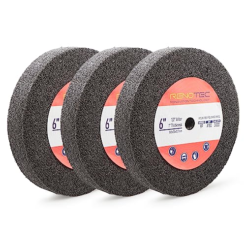 6 inch 9P Hardness Deburring Wheel, Pack of 3, 180 Grit, Nylon Fiber Buffing Wheels. for Bench Grinder Buffing Machine Polishing Stainless Steel. 1/2 inch Arbor, 1 inch Thickness Deburring Wheel 3 Pcs