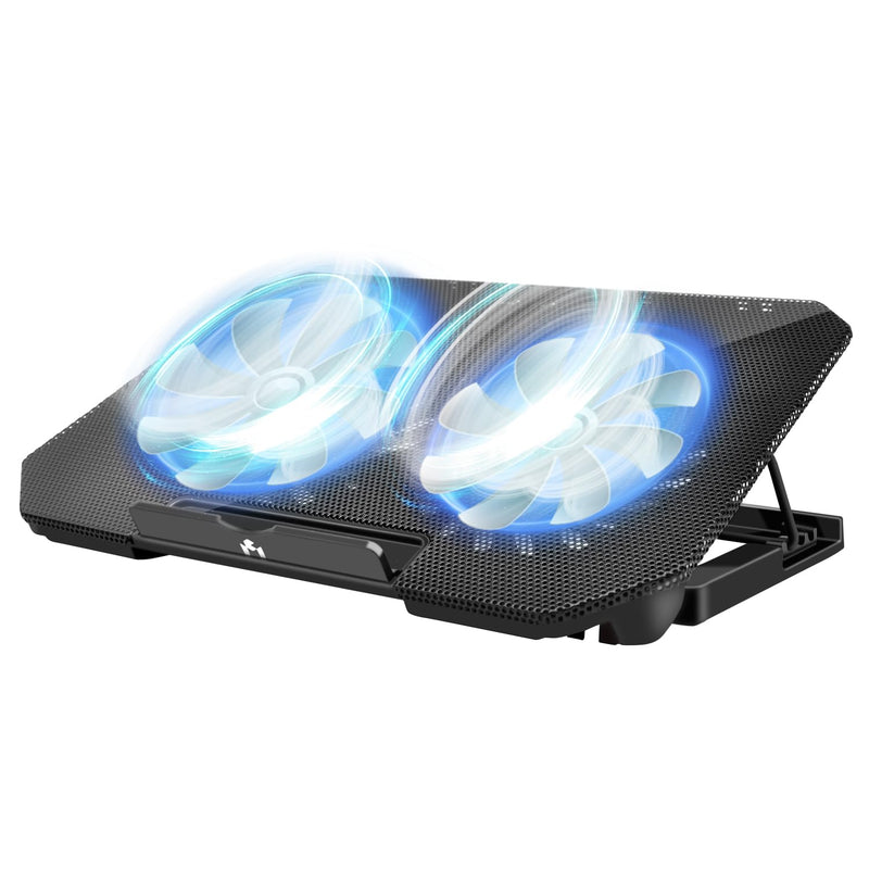 Laptop Cooling Pad, Cooler Pad Chill Mat 2 Quiet Fans LED Lights and 2 USB Ports 5 Height & with Adjustable Speed Mounts Metal Mesh Design, for 9"-17" Laptops（Black） Black