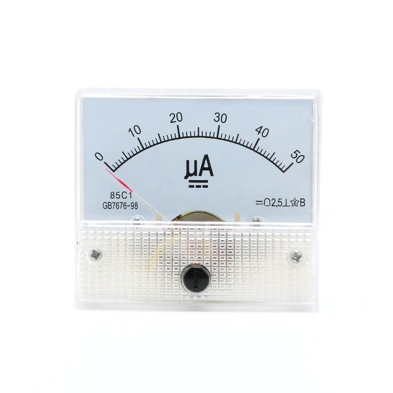 85C1 DC Pointer Ammeter Analog Meter 50UA Rectangle Panel Mounted Current Meter Ammeter Tester 0-50 UA DC 85C1 65 * 56MM