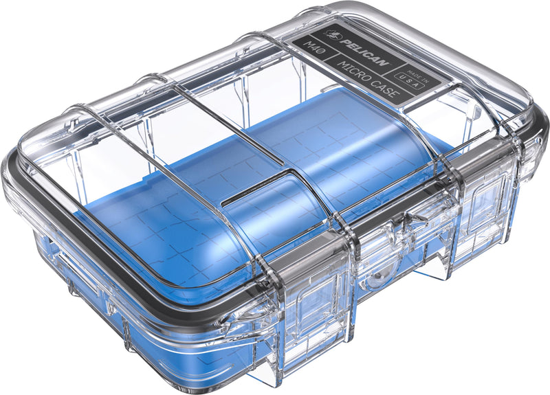 Pelican M40 Micro Case (Blue/Clear) | Watertight O-ring seal with dual latches and padlock hole for smartphones, hand tools and electronics Blue/Clear