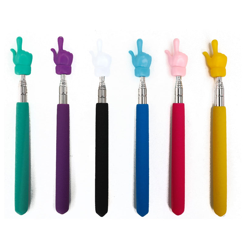6 Pcs Telescopic Teachers Pointer Finger Pointer Stick Classroom and Demonstration Pointer for Elementary School Kindergarte, 6 Colors(Black, Pink, Purple, Yellow, Blue, Green)