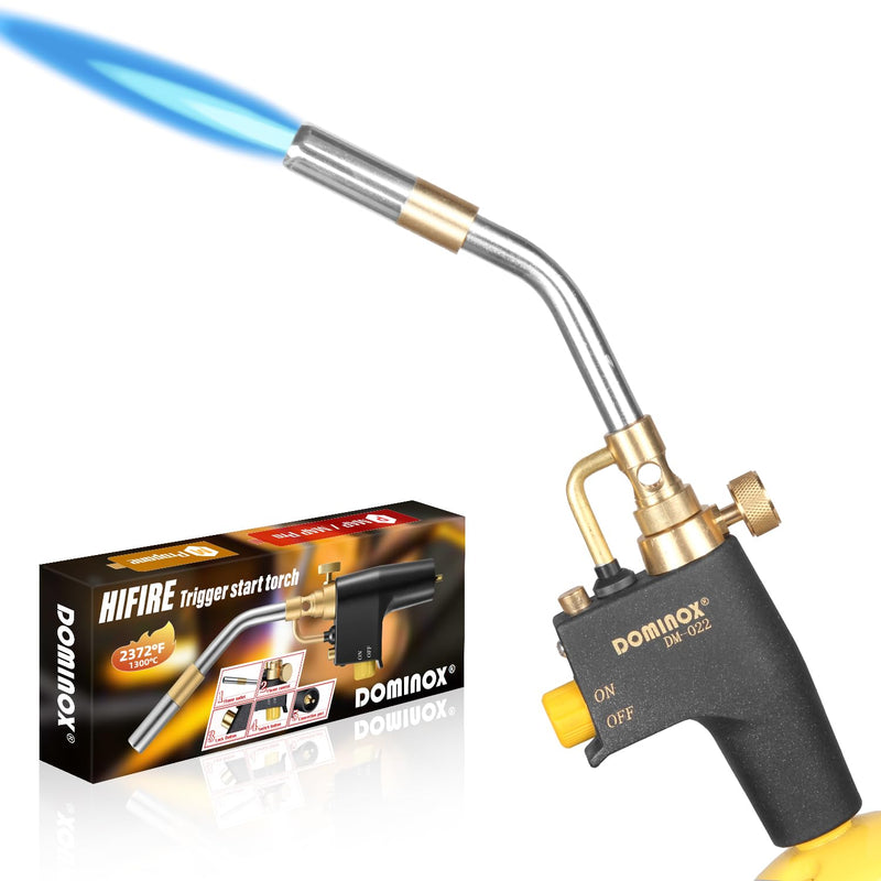 DOMINOX Propane Torch Head, High Intensity Torch Head Trigger Start Gas Torch, Map Gas Torch Kit for Propane, Map and Mapp Gas, Mapp Gas Torch, Soldering Torch Kit (Not Included Gas Tank) With gas valve