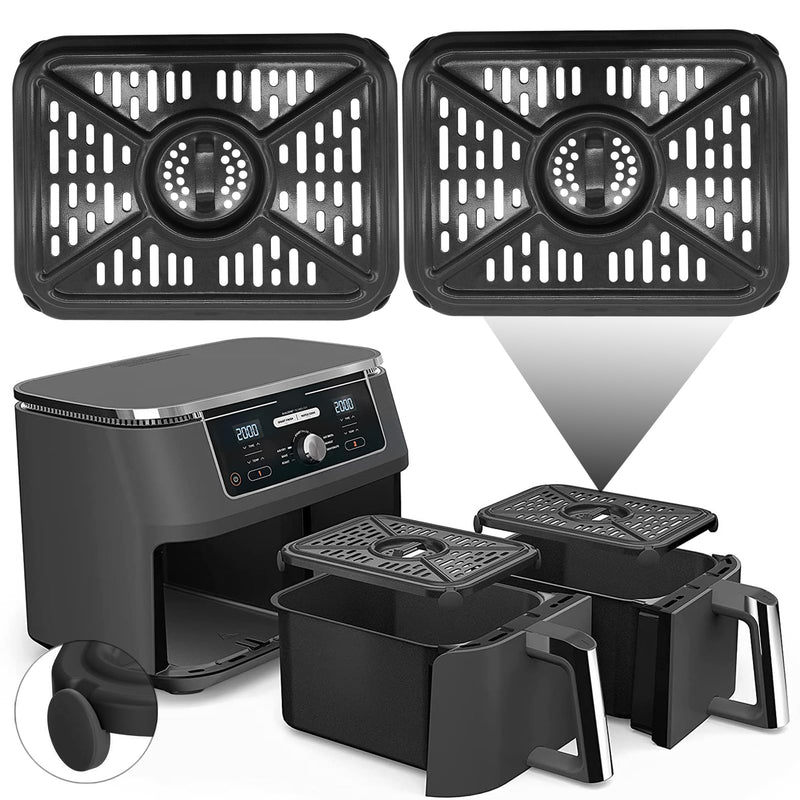 Air Fryer Grill Pan for Ninja Foodi DZ401 DZ550 10QT Dual Zone Air Fryers, Replacement Air Fryer Crisper Plate Grill Plate Tray Accessories with Rubber Bumpers, Dishwasher Safe
