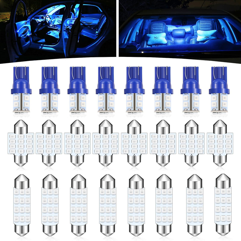 Pack-24 Car LED Bulb Kit Set, T10 31 mm 42 mm Interior Car Lights Bulbs Dome Light, Festoon Bulbs LED Replacement Bulbs for Car Dome Map Door Courtesy License Plate Lights (Blue) 24 PCS Blue