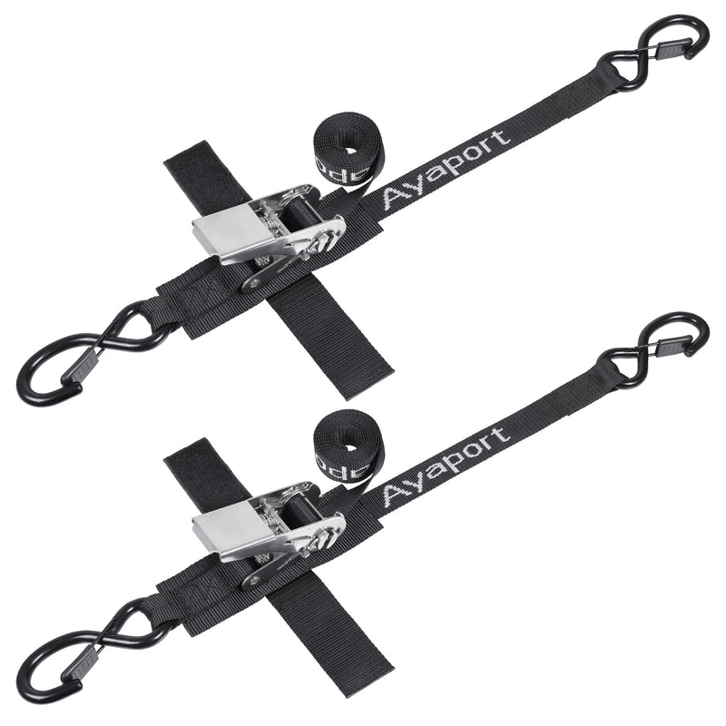 Ayaport Boat Tie Down Straps to Trailer (Stainless Steel Ratchet) 5 Feet, 2400lbs Break Strength Heavy Duty Ratchet Boat Straps, Boat Transom Straps Boat Trailer Accessories for Boating Safety, Black 1" x 5' -Stainless