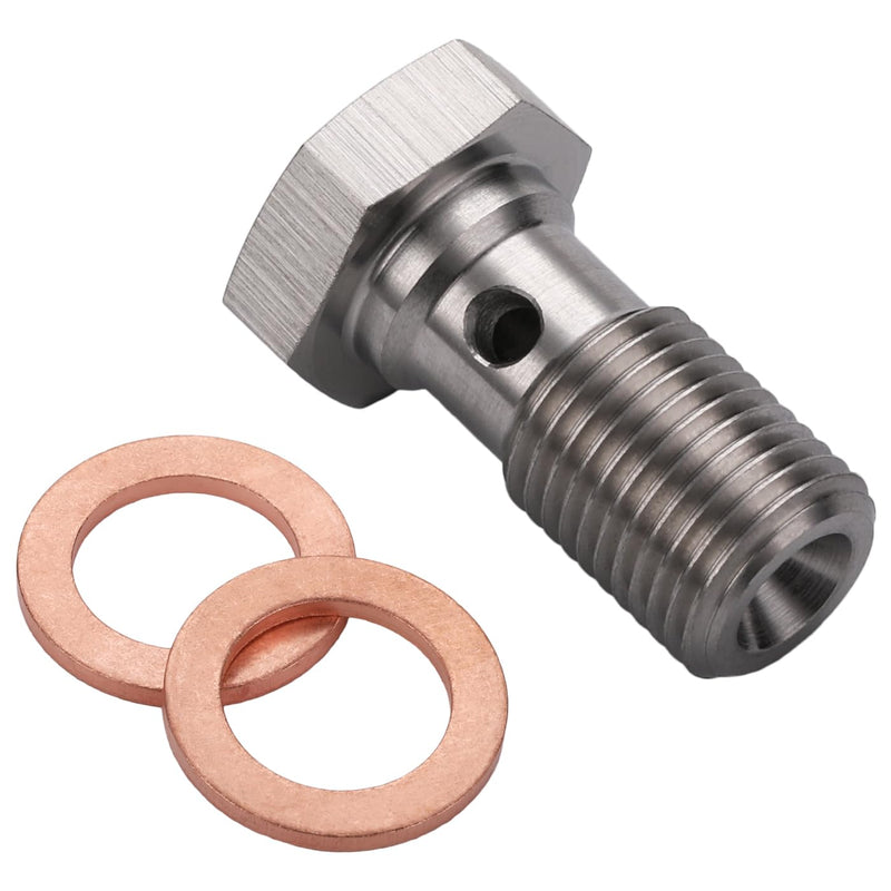 M10x1.0 Metric Stainless Steel Single Banjo Bolt Brake Fitting Adapter 20mm Long with Copper Washers M10x1.0, 20mm Long