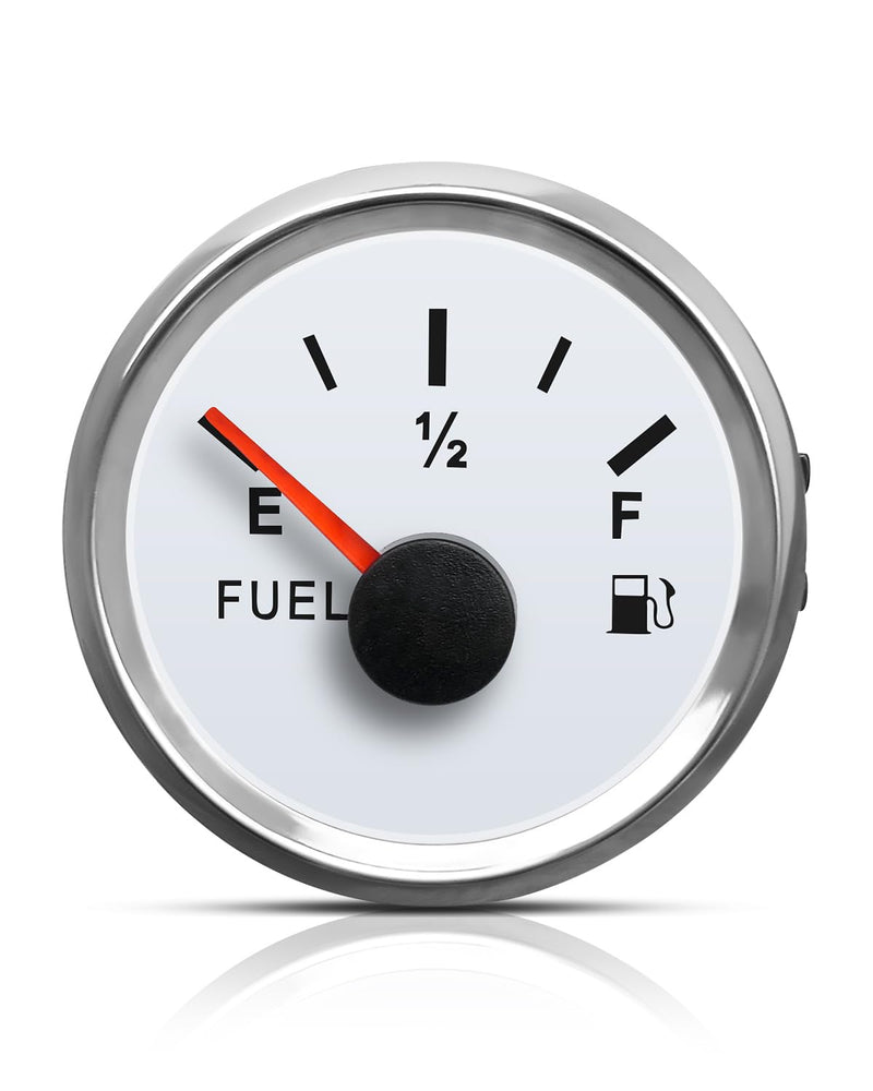 White 0-30 ohm Fuel Gauge Fit for Cars Motorcycles Ships Tractors Yachts, Fuel Level Gauge with LED Light and 52 mm Dial White