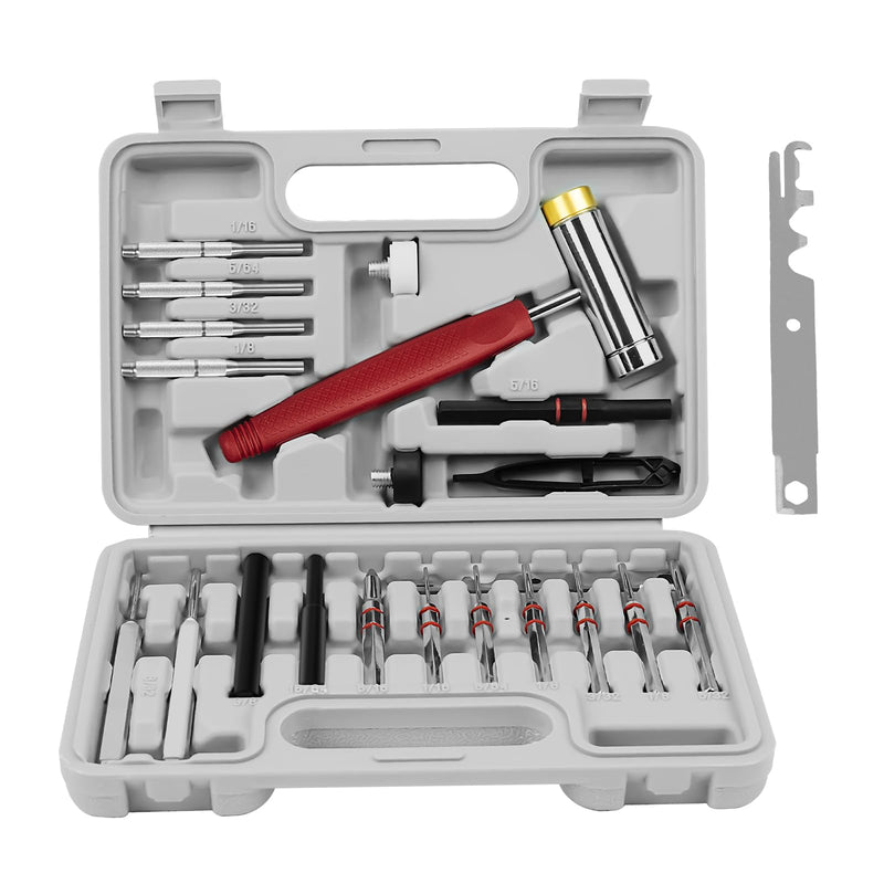 BESTNULE Roll Pin Punch Set, Punch Tools, Made of Solid Material Including Steel Punch and Hammer, Ideal for Machinery Maintenance with Organizer Storage Container (Without Bench Block) Without Bench Block