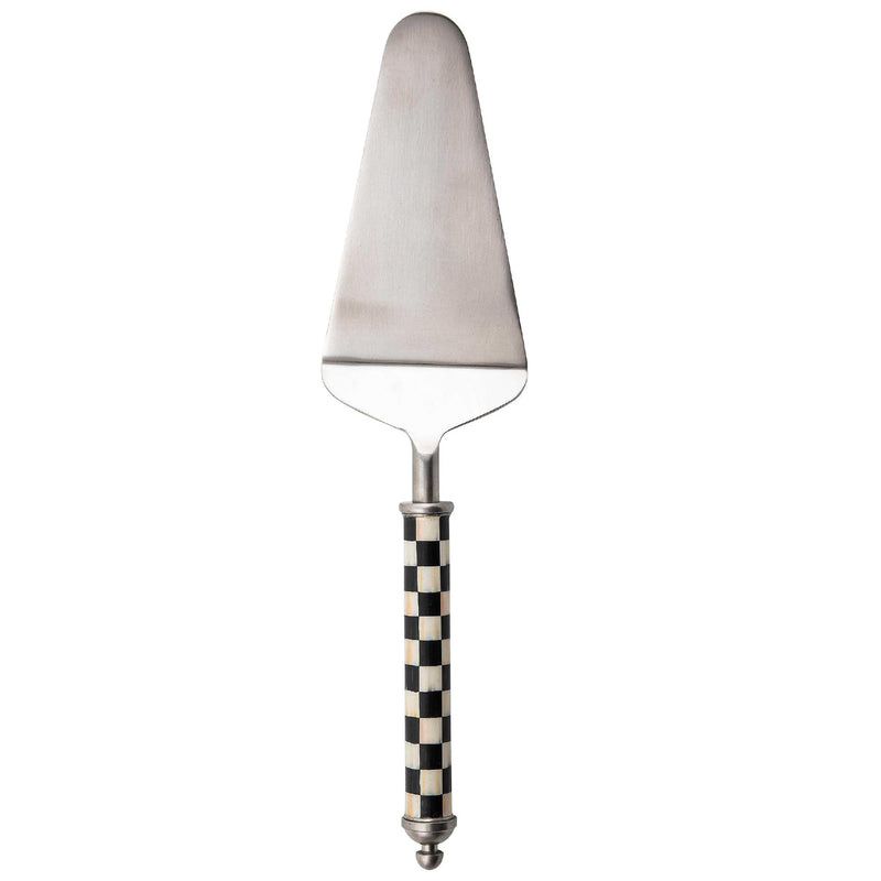 Mackenzie-Childs Supper Club Pie Server, Stainless-Steel Kitchen Pie Cutter, Serving Tool for Dessert, Black-and-White Courtly Check