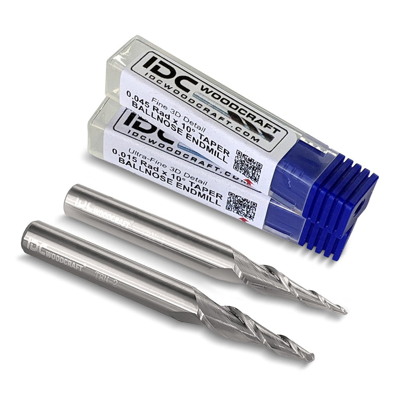 3D Carving Taper Ball Nose End Mill Bit Set (1/4-inch Shank) – 2pc Set Includes Fine Detail & Ultra-Fine Detail Carving Bits – Enhance CNC Woodworking 3D Precision with Versatile Bits