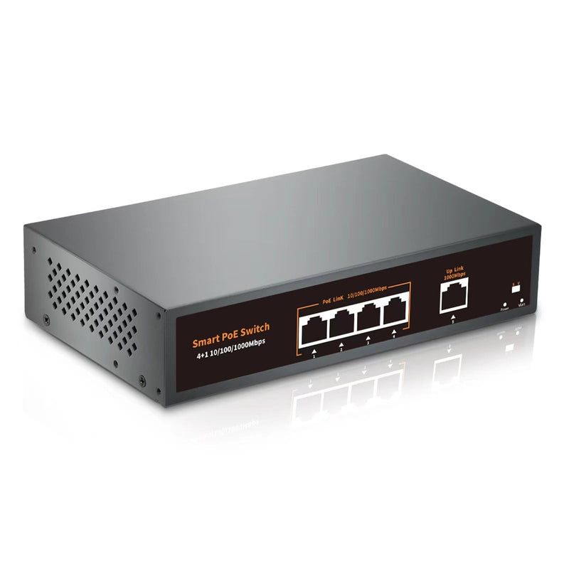 4 Port Gigabit POE Switch 2025 with 1 Gigabit Uplink, 4 POE+ Port1000Mbps,78W 802.3af/at,Metal Desktop WallMountable,VLAN Function,250 Meters Extend,Metal FanlessPlug and Play Network Switch G0410GB-A
