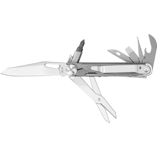 ROCKTOL Pocket Multitool ST02, VG-10 Blade, 12-in-1 Multi tool Knife,Titanium-Plated Handle,Pocket Clip,Large Scissors, Multi-tool for Camping, Hiking, Survival, EDC Gadget for Men Titanium Grey