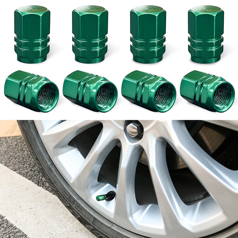 Ziciner 8 PCS Car Tire Valve Stem Caps, Aluminum Alloy Wheel Valve Covers with Rubber O-Ring, Corrosion Resistant Leak-Proof Tire Air Cap Set, Universal for SUV, Truck, Motorcycle, Bike (Green) Green