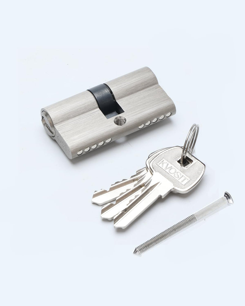 60MM Solid Brass Lock Cylinder with 3 Brass Keys Satin Nickel Door Lock Cylinder Replacement (60MM-Key Key) 60MM-Key Key