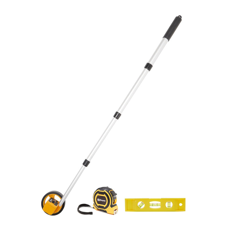 Rolling Measuring Wheel in Feet, Digital Measuring Wheel for Construction, Walking Measuring Wheel, Measure Wheel with Tape Measure and Level Ruler, One Key to Reset, 4 Inch, Up to 9999Ft 4 Inch Basic Set