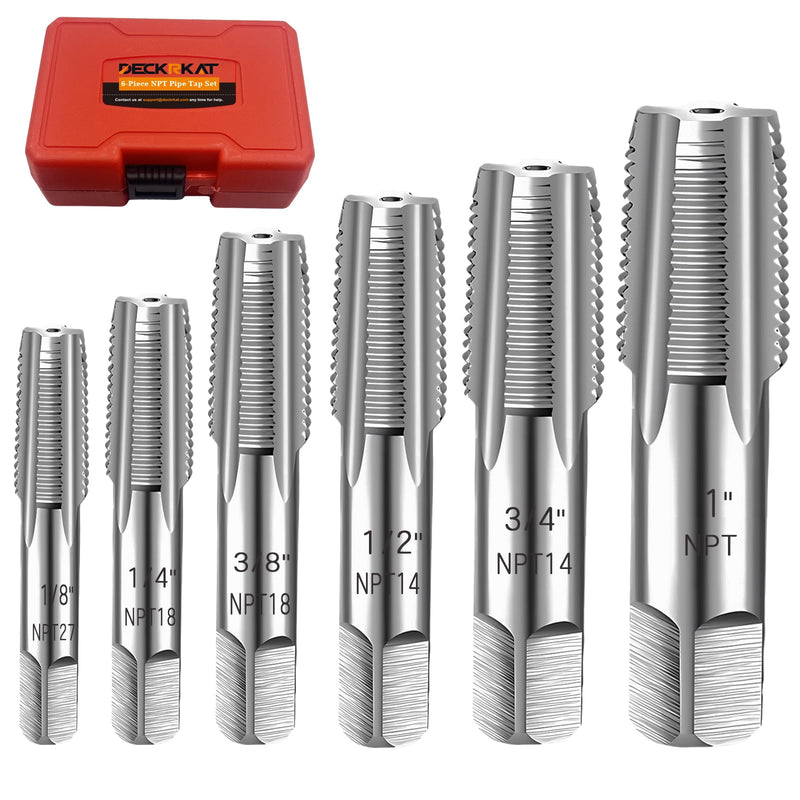 6-Piece NPT Pipe Tap Set, Precision Carbon Steel NPT Tap Set for Clean Accurate Threads, 1", 3/4", 1/2", 3/8", 1/4", 1/8" NPT Tap, Perfect for Plumbers Mechanics DIYers, with Durable Plastic Case 6 Piece 1", 3/4", 1/2", 3/8", 1/4", 1/8" NPT Tap