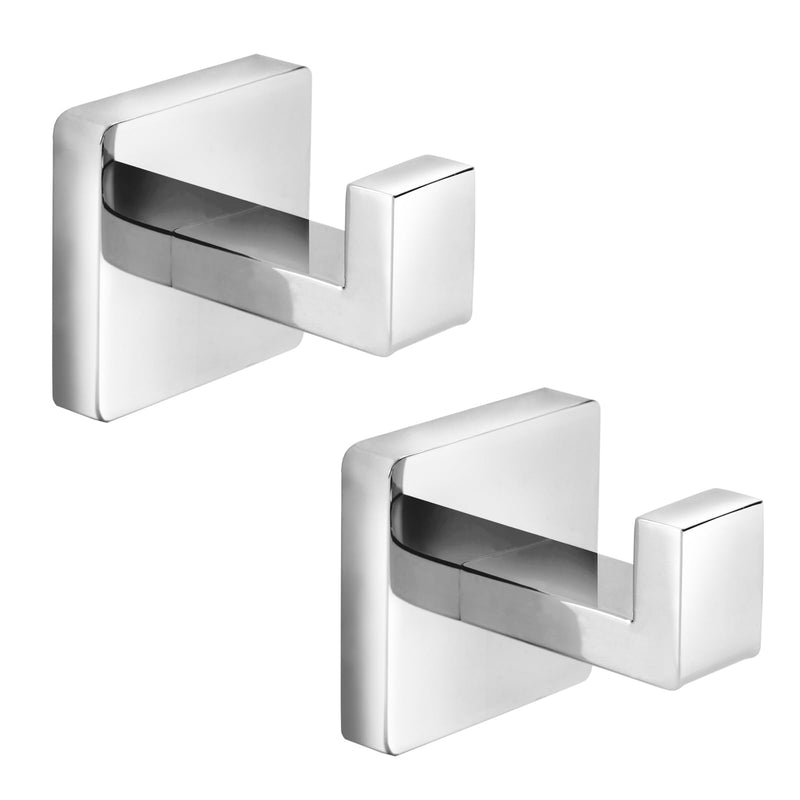 Heavy Duty Stainless Steel Towel Hooks, Wall Mounted Square Robe Hooks for Bathroom, Kitchen, Bedroom, Hotel Chrome Polished 2 Pack