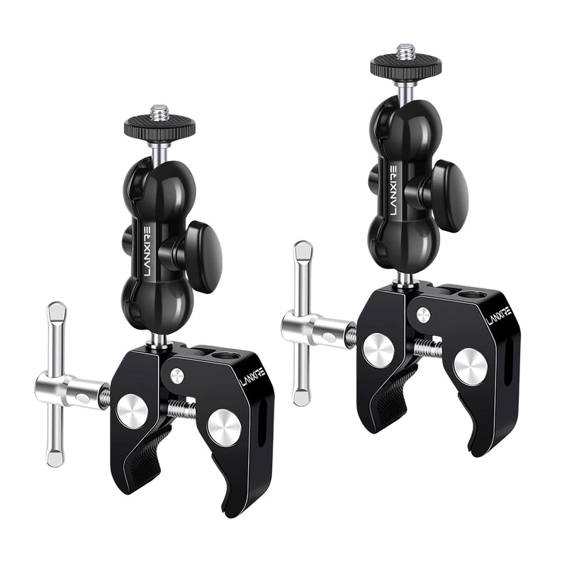 Super Clamp Camera Mount with Double Ball Head Magic Arm and 1/4" Screw - 360° Rotation - Fits for Camera, GoPro, Insta360, Action Camera, Monitor, Microphone - 1/4" and 3/8" Threaded Holes
