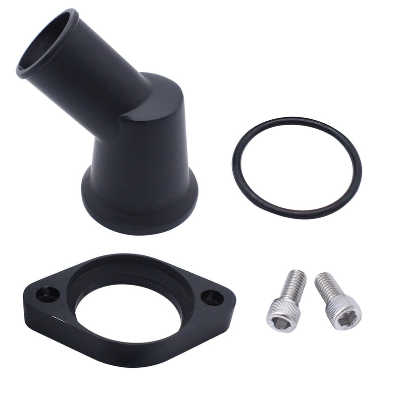 Thermostat Housing 45° Swivel Black Water Neck Compatible with SBC BBC CHEVY 327 350 396 454 Engines Black 45 Degree