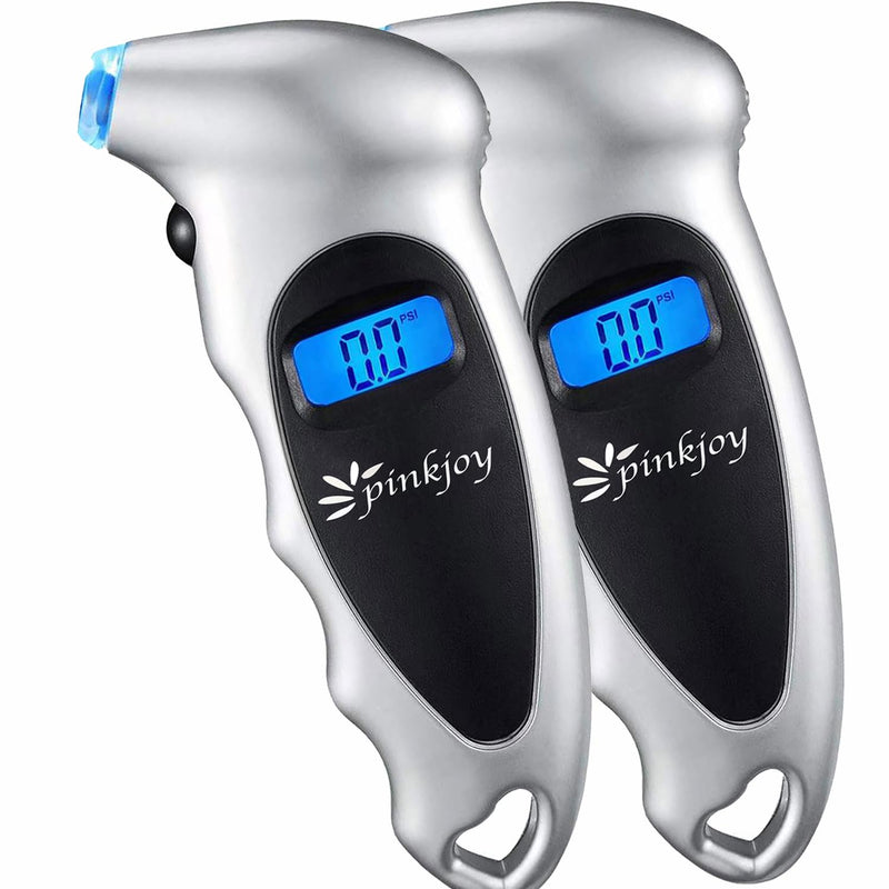 PINKJOY Digital Tire Pressure Gauge 2 Pack 150 PSI, 4 Settings, Tire Gauge for Car, Truck, Motorcycle, Bicycle with Backlit LCD and Non-Slip Grip (Silver) Silver 2 Pack
