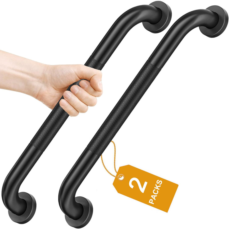 FANHAO 2 Pack Shower Grab Bar, 16 Inch Stainless Steel Bathroom Grab Bar with Anti-Slip Knurled Grip, Shower Handle Bath Handle, Safety Bars for Shower Chair Bench, Senior, Elderly, Handicap Black