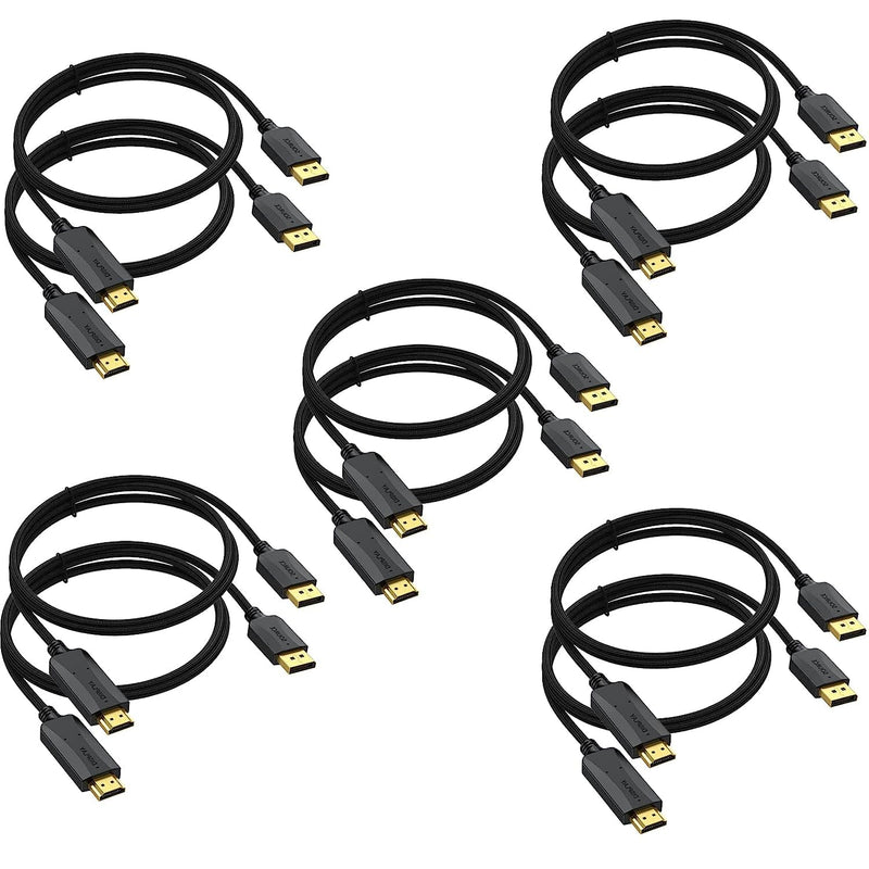 DisplayPort to HDMI Cable 10-Pack, 4K Display Port DP to HDMI Adapter 6FT Male to Male Cord UHD 4K, 2K,1080P, Gold-Plated Braided UHD Support Video and Audio for Dell, HP, NVIDIA,Samsung and More Black