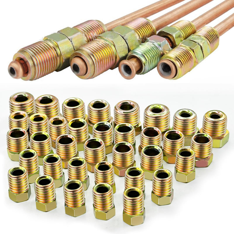 Tnisesm 35 PCS Threads Brake Line Fittings Assortment kits for 3/16"(19 Fittings) and 1/4" (16 Fittings) Inverted Flares Brake Line Tube 35Pcs-3/16“&1/4”