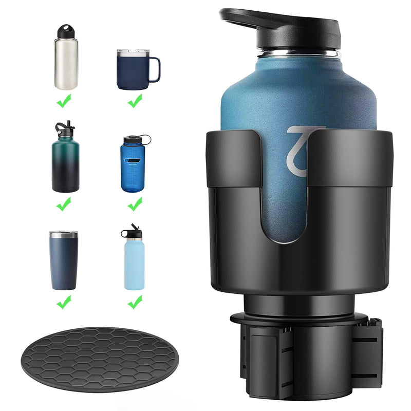 Car Cup Holder Expander, Cup Holder Extender for Car with Adjustable Base, Fits Yeti 24/36/46oz, Hydroflask 32/40oz, Large Bottles in 3"-3.9" (16-40oz)