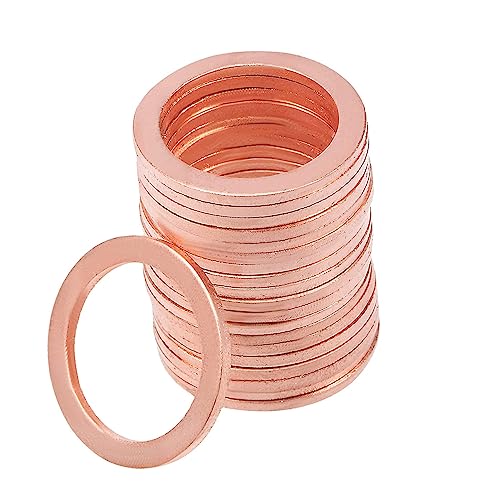 20pcs M10 Copper Washers Flat Ring Sump Plug Oil Seal Gasket Sealing Fitting Washers (M10*18 * 1.5)