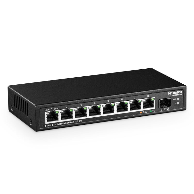 MokerLink 8 Port 2.5Gigabit Ethernet Switch with 10G SFP Slot, 8 x 2.5G Base-T Ports Compatible with 10/100/1000Mbps, Metal Unmanaged Fanless Small Network Switch 8x2.5G + 10G SFP+